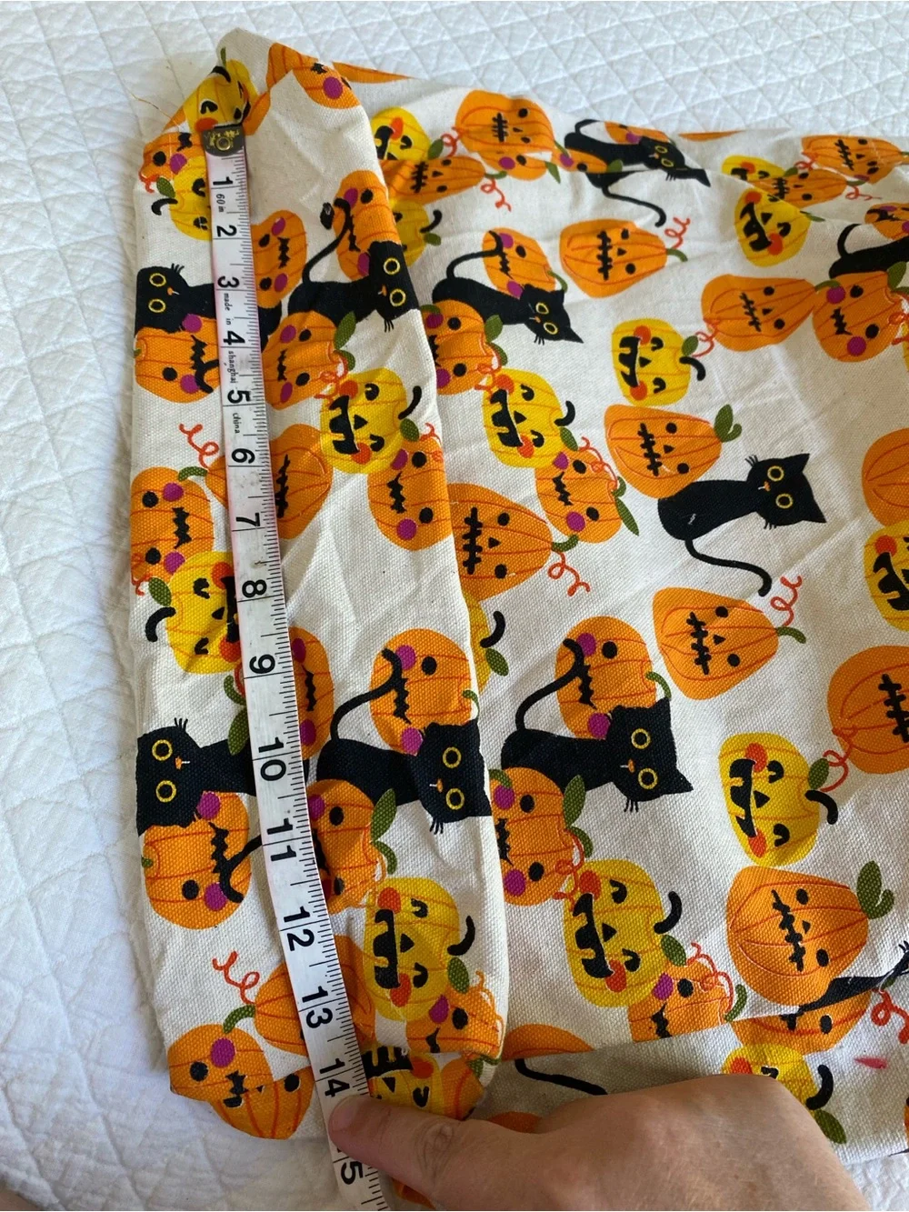 Eccolo Halloween Canvas Tote Bag Black Cat Jack O Lantern Pumpkin Pom Pom Kawaii
